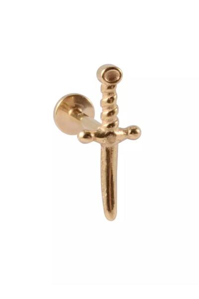 Jaida Moda Unisex Gold Kılıç Figürlü Tragus Helix Kıkırdak Çelik Piercing