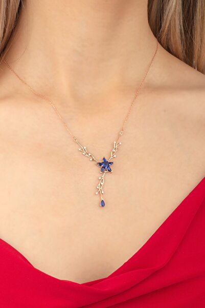 LINTERNA 925 Ayar Gümüş Safir Renkli Nergis Çiçeği Sarmaşık Kolye