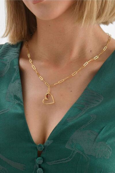 Minamis Silver 925 Ayar Gümüş Bayan Içi Boş Kalp Uğur Böceği Kolye