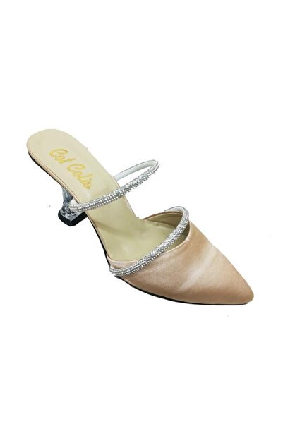 COTCOLİC 9714 Γυναικείες παντόφλες μόδας με διάφανο τακούνι από σατέν