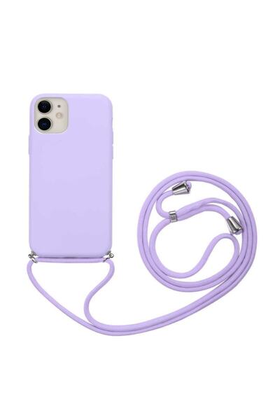 Iphone 11 Kılıf Ipli Boyun Lila Askılı Içi Kadife Lansman Yumuşak Silikon Telefon Kılıfı Uyumlu