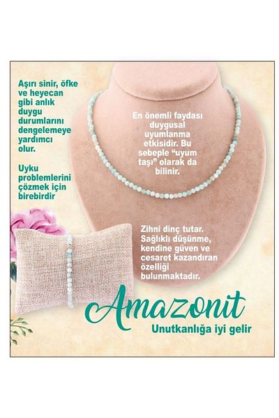 Deniz Doğal Taş Certified Amazonite Stone - (Stones) Natural Stone Necklace, Bracelet Set