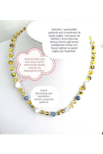 Deniz Doğal Taş قلادة بتصميم خاص من الكيانيت والسلينيت والعنبر المعتمد