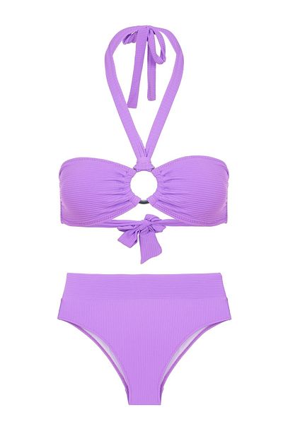 AQUELLA Lilac Textured Strapless Bikini Set with Buckle