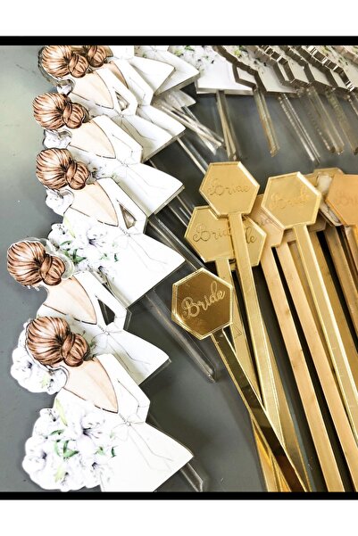 MONO GRUP Mono Design Bride Yazılı Ve Gelin Temalı Cupcake Ve Bardak Çubuğu