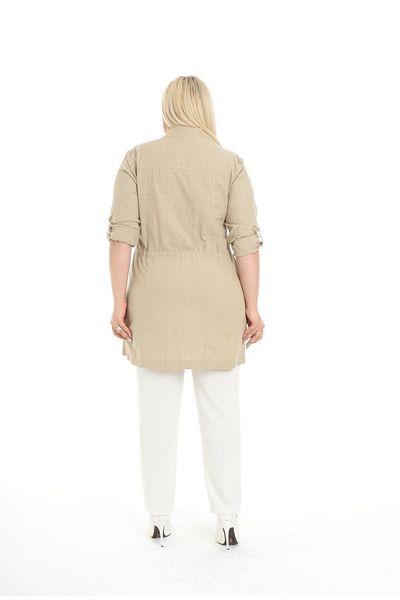 By Alba Collection Cremă de mărime mare - Jachetă și cămașă pentru femei cu buzunar