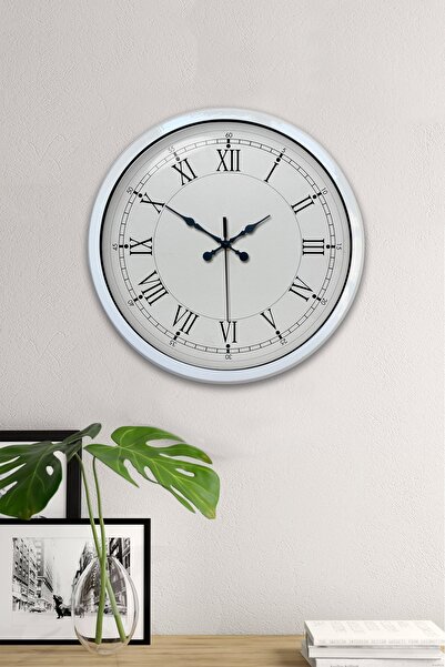 Genel Markalar Hediyelik 40 Cm Beyaz Metal Retro Duvar Saati