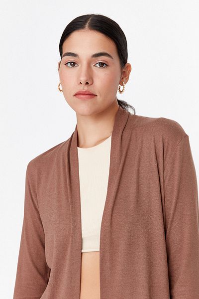 Trendyol Collection Dark Beige Viscose Knitted Cardigan TWOAW23HI00480