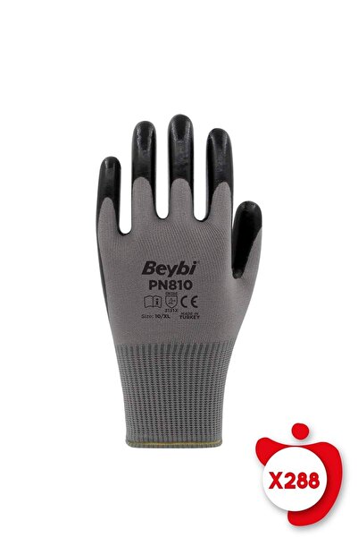 Beybi قفازات عمل من النتريل المحبوكة من البوليستر الرمادي Pn810 مقاس 10، 288 ...