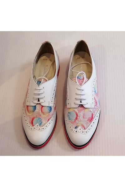 Drexel Women's Genuine Leather White Multicolor Print Combination Soft Lightweight Lace-up Shoes with Staple Hole