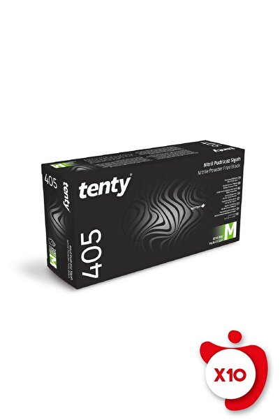 Tenty 405 قفازات نيتريل خالية من البودرة مقاس M أسود 10 عبوات من 100 قطعة