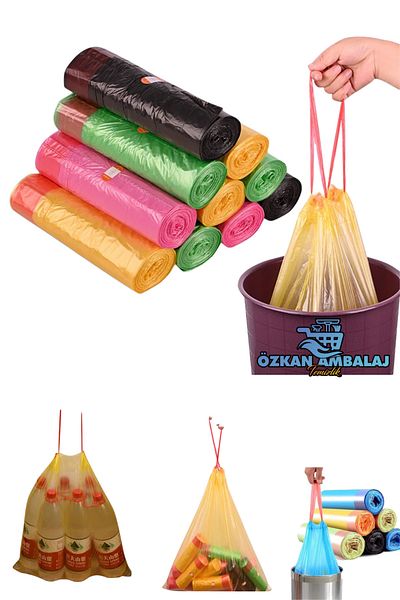 Özkan Ambalaj Temizlik Medium Size Drawstring Scented Garbage Bag 55x60 Cm 10 Pack 5 Rolls