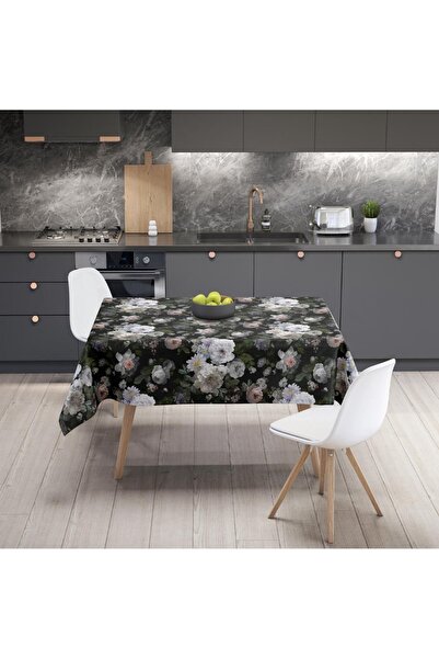 Adawall مفرش طاولة على شكل زهرة سوداء - (كتان رقيق، شهادة عالمية للغسيل والتلاشي)