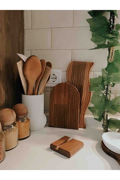 ESY Wooden Carved Rainbow Presentation Tray and Cutting Board Set of 2