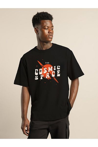 DEEPSENCE Men's Oversize T-shirt Cosmıc Front Print Black