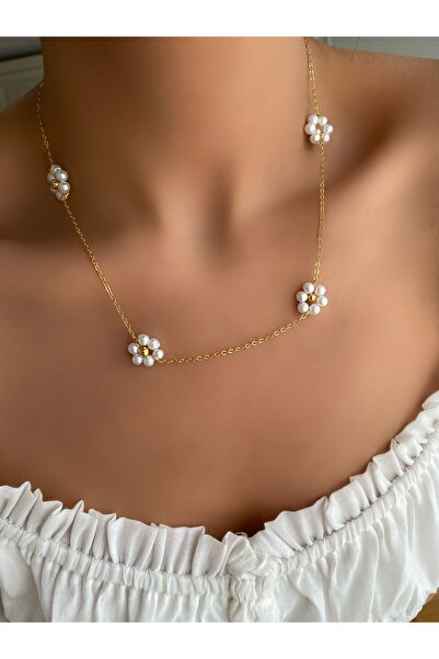 Lucky Designs Incili Papatyalı Zincir Kolye/papatya Kolye