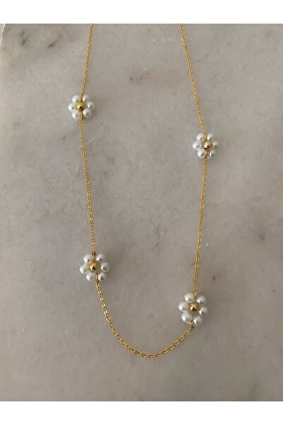 Lucky Designs Incili Papatyalı Zincir Kolye/papatya Kolye