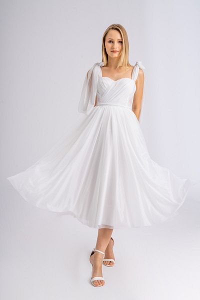 Lenta Moda Glitter Midi Μήκος Λευκό Βραδινό Φόρεμα και Φόρεμα Prom
