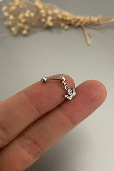 Jaida Moda Women's Silver Zircon Crown Dangle Steel Helix Cartilage Piercing