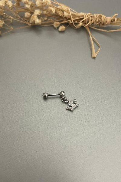 Jaida Moda Women's Silver Zircon Crown Dangle Steel Helix Cartilage Piercing