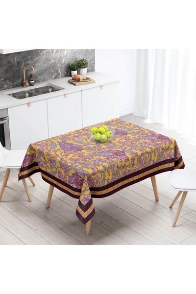 Adawall Purple Damask Pattern Tablecloth - (Fine Linen, International Washing and Fading Certificate)