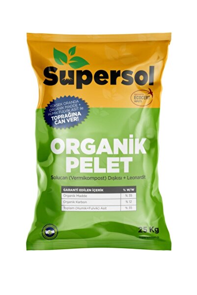 SUPERSOL BİYOTEKNOLOJİ Supersol Pelet 25kg Solucan (vermikompost) Dışkısı + Leonardit