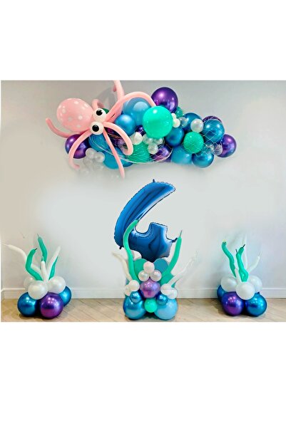 PARTİAVM Deniz Kızı Deniz Canlıları Temalı Balon Zinciri Full Set(pompa+zinci...