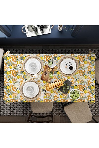 Adawall Lemon Design Tablecloth - (Fine Linen, International Wash and Fade Certificate)
