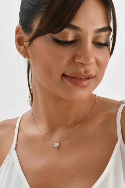 Minamis Silver 925 Ayar Gümüş Bayan Taşlı Minimal Kalp Kolye