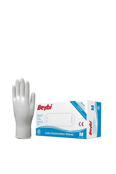 Beybi قفازات فحص لاتكس بودرة مقاس M أبيض 100 قطعة