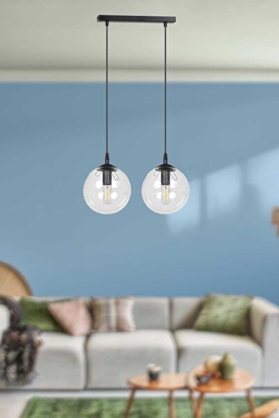 BSA LIGHTING Aline 2'li Sıralı Siyah Avize (şeffaf Camlı)