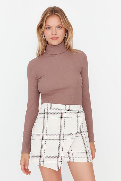 Trendyol Collection Ekrü szövésű kockás szoknya TWOAW23ET00050