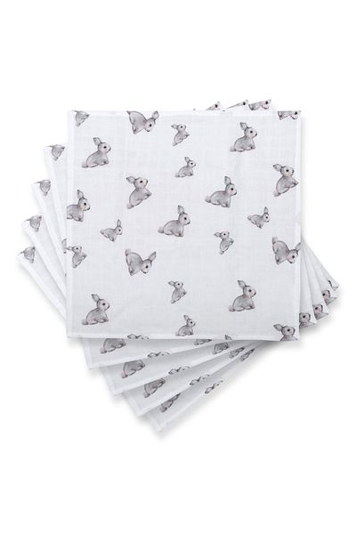 DEUX LAPINS Pack of 5 Iconique Cotton Muslin Baby Shoulder Diapers - Lapin & Gray Rabbit Pattern