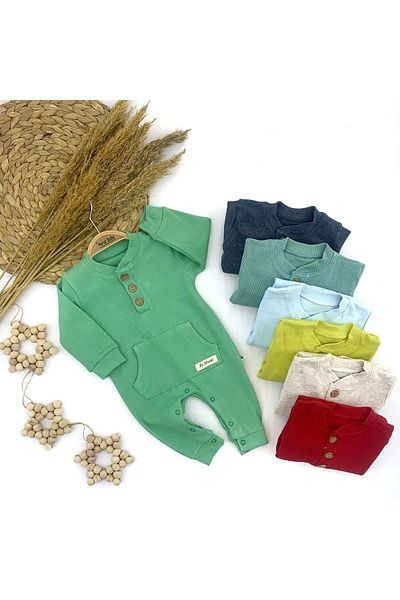 Murat Baby Buttoned Front Pocket Detailed Green Color Jumpsuit