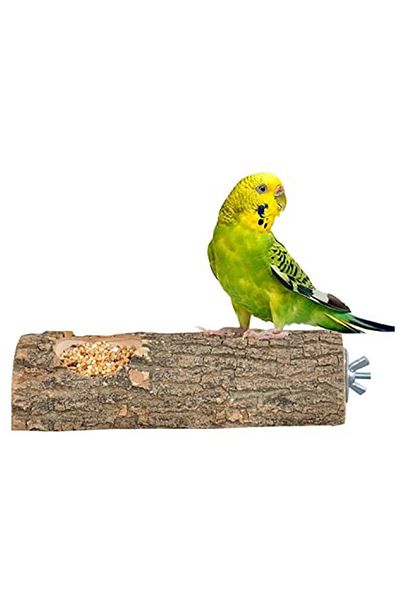 X-Perk 15 cm Natural Wood Bird Holder with Feeder and Holder Log Holder