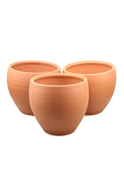 Flower 3lü Doğal Terleyen El Yapımı Çömlek Toprak Saksı Büyük Boy Comleksaksı11