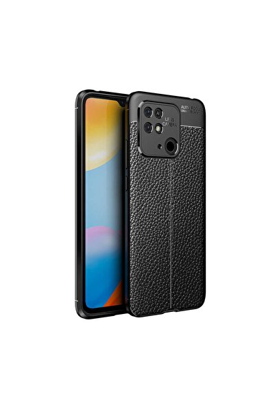 Fibaks Xiaomi Redmi 10c - Xiaomi Poco C40 Uyumlu Kılıf Kamera Korumalı Deri Görünümlü Dikiş Desenli Kapak