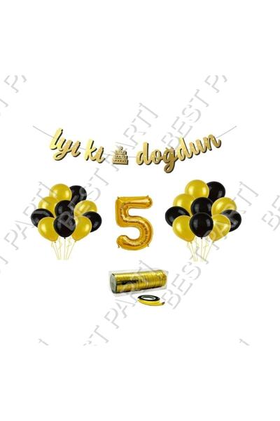 BEST PARTİ DOĞUM GÜNÜ PARTİ SÜSLERİ Rafya Ipli 5 Yaş Gold Folyo Balon Iyiki D...