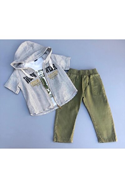 Sparrow Laurel طقم قميص كتان مخطط باللون الأخضر للأولاد، تي شيرت جينز مكون من...