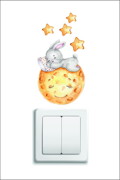 odak reklam Ayda Uyuyan Sevimli Tavşan Priz Sticker