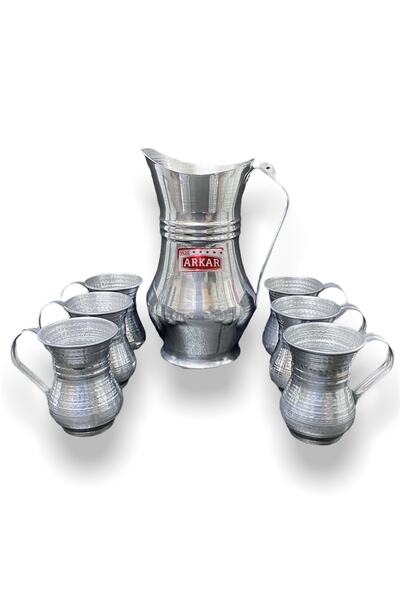 YILDIZ ARKAR Alüminyum Sürahi Ve 6'lı Maşrapa Seti Otantik Görünüm