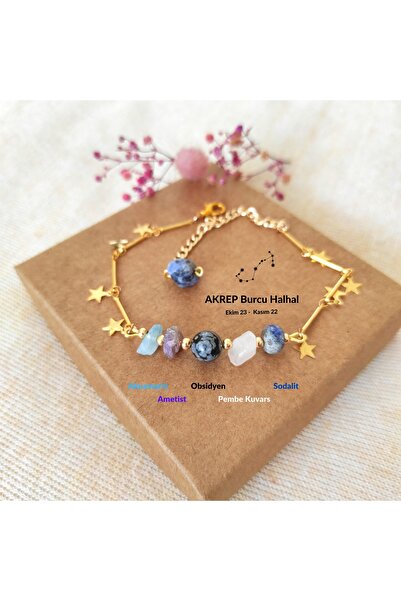 LightCrop Tasarım Akrep Burcu Ayarlanabilir Doğal Taş Gold Halhal