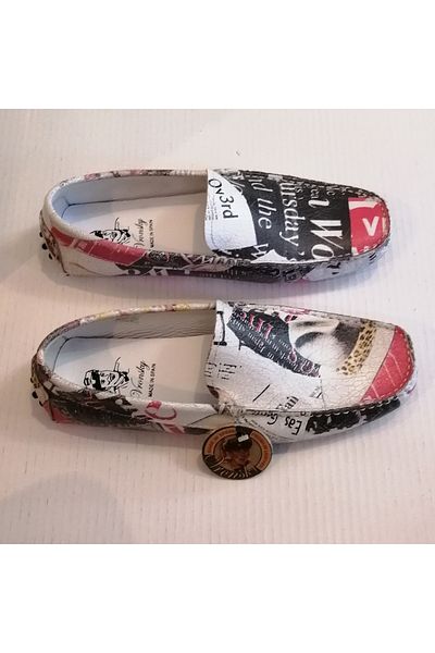 Vronsky Genuine Leather Cracked Multi-Colored Picture Text Printing Crampon Rubber Sole Loafer Shoes