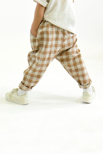 Catz Kids Carrot Trousers Mink Cream Plaid Linen