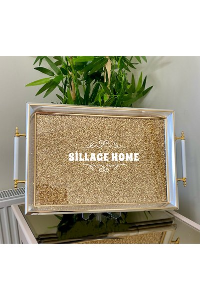 YENİLİK HOME Gold Sim Taşlı Çay Tepsisi,simli Lüx Çay Tepsisi,lüx Sunum Tepsisi