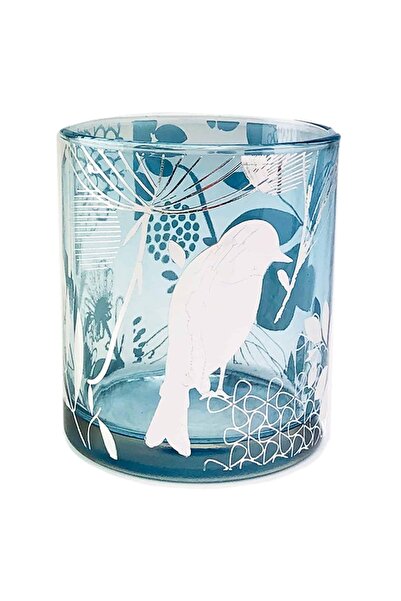 Alesta Home Kuş Desenli Dekoratif Mavi Tealight Mumluk 7x7cm