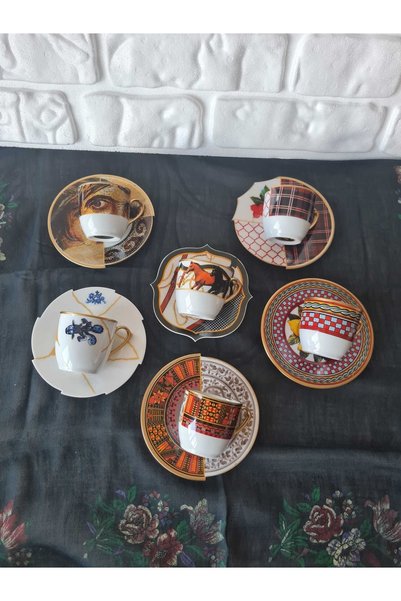 EMİRA HOME Mixed Cut Set Turkish Coffee Cup Set for 6 People