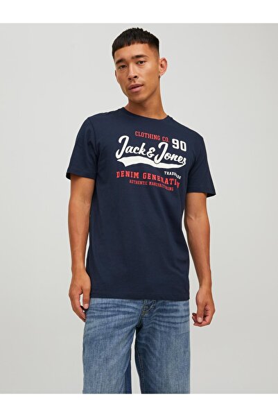 Jack & Jones Μπλουζάκι με λογότυπο Jack Jones Tee Ss O-neck 2 Col Ανδρικό μπλουζάκι Navy Blue 12210819-04