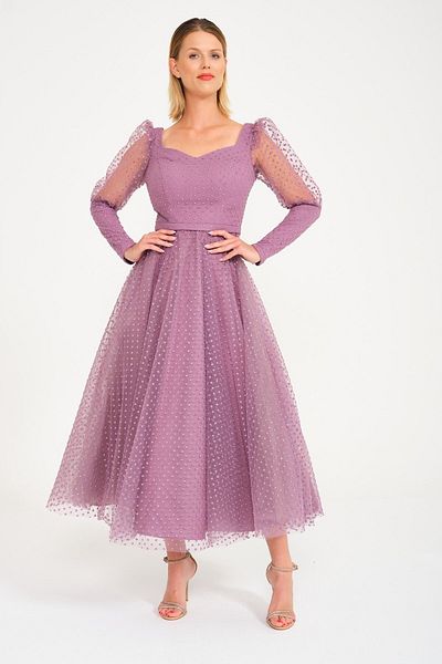 SpringStore Rochie de seară cu mânecă cu balon lavandă