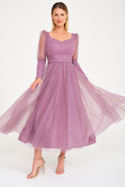 SpringStore Rochie de seară cu mânecă cu balon lavandă